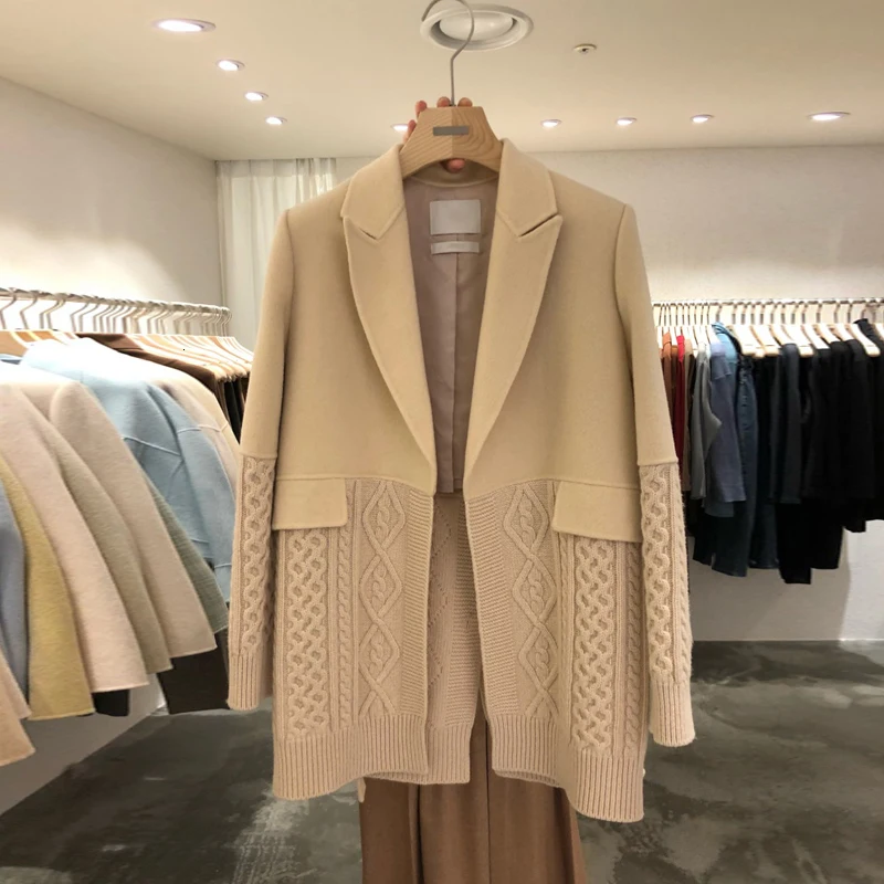 [EWQ] корейский стиль длинный рукав женское вязаное пальто Осень зима 2019 новинка