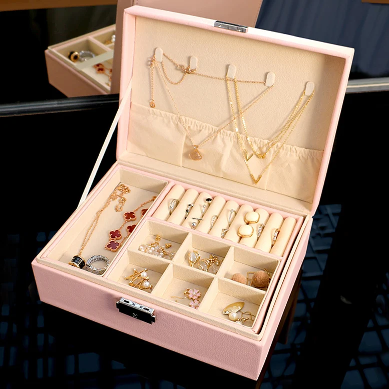 Шкатулка для украшений органайзер женщин девушек 2 слоя из искусственной кожи