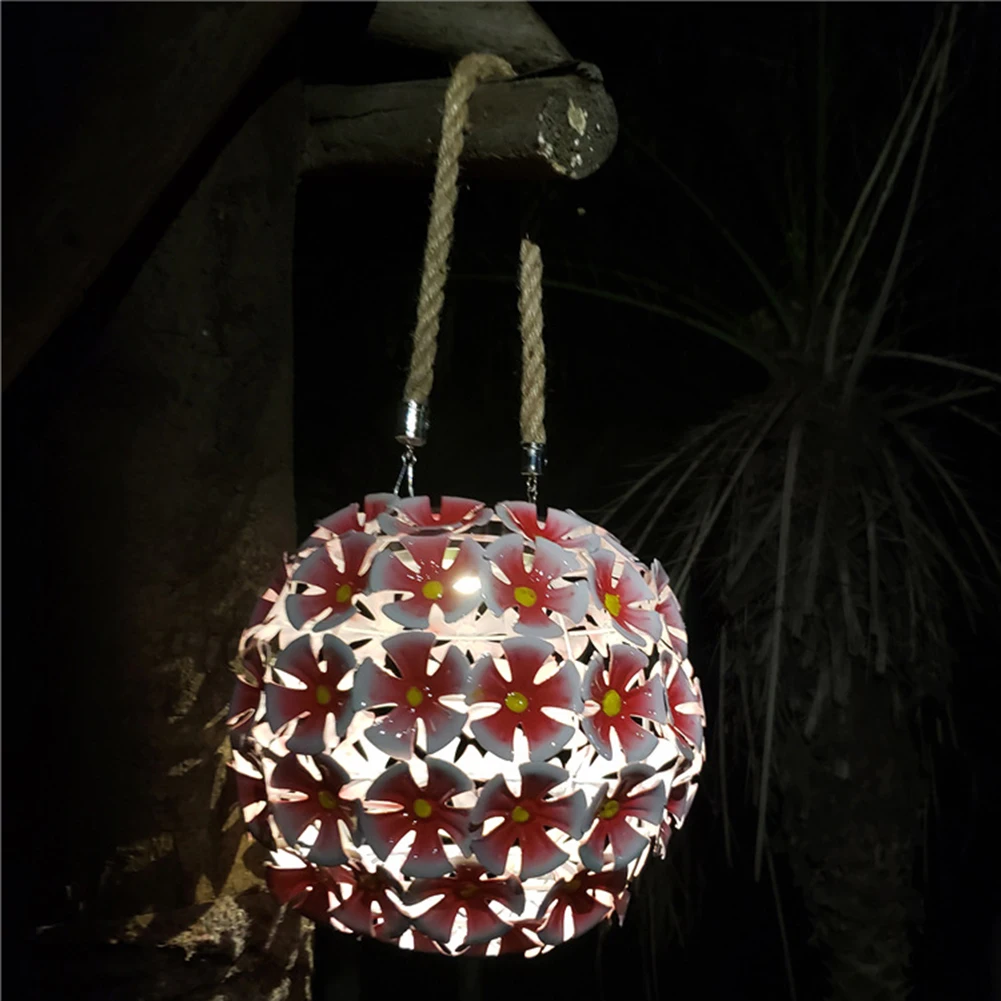 

LED Solar Lamp Metal Flower Ball Lantern Hanging Light Outdoor Garden Decoration