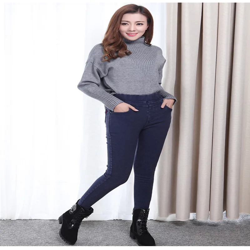 Женские теплые джинсы большого размера эластичные женские брюки мягкие