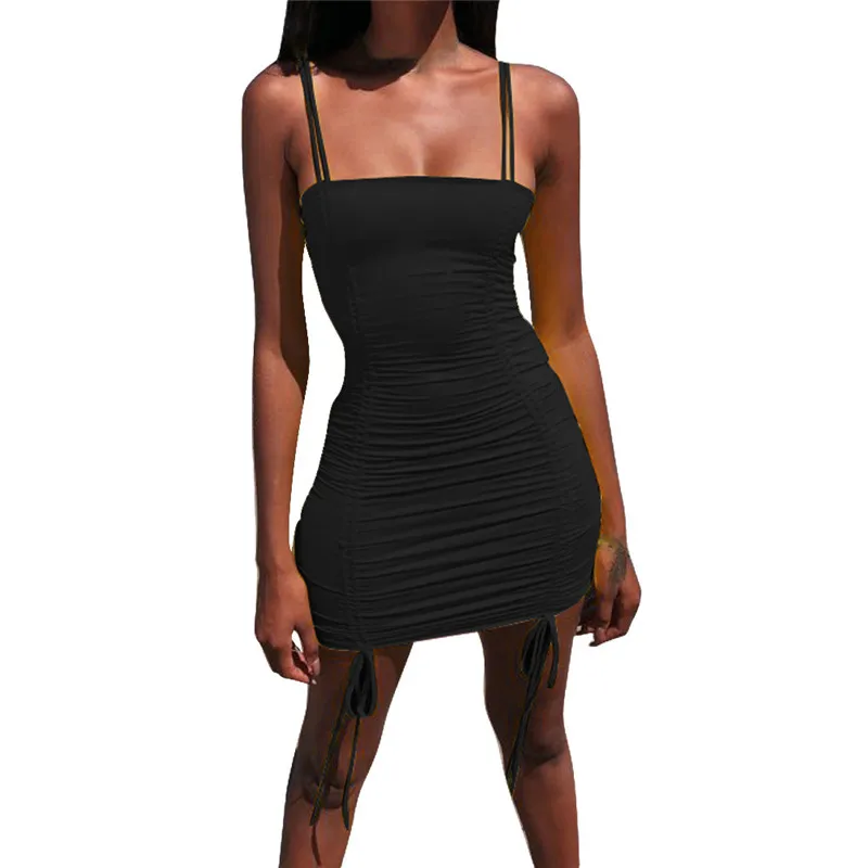 

New Summer Dresses Sleeveless Spaghetti Strap Sexy Slash Neck Backless Dress Female Beach Casual Bandage Solid Color Mini Dress