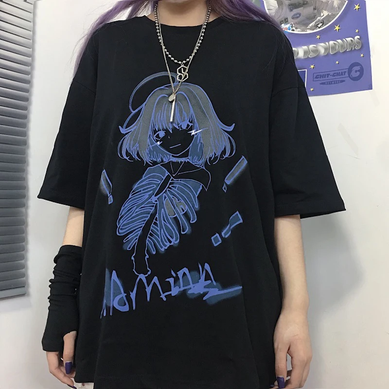

2020 Summer Dark Punk Style T-shirt Korean Cool Girl Printed Short Sleeve T-shirt Harajuku BF Style Loose T-shirt