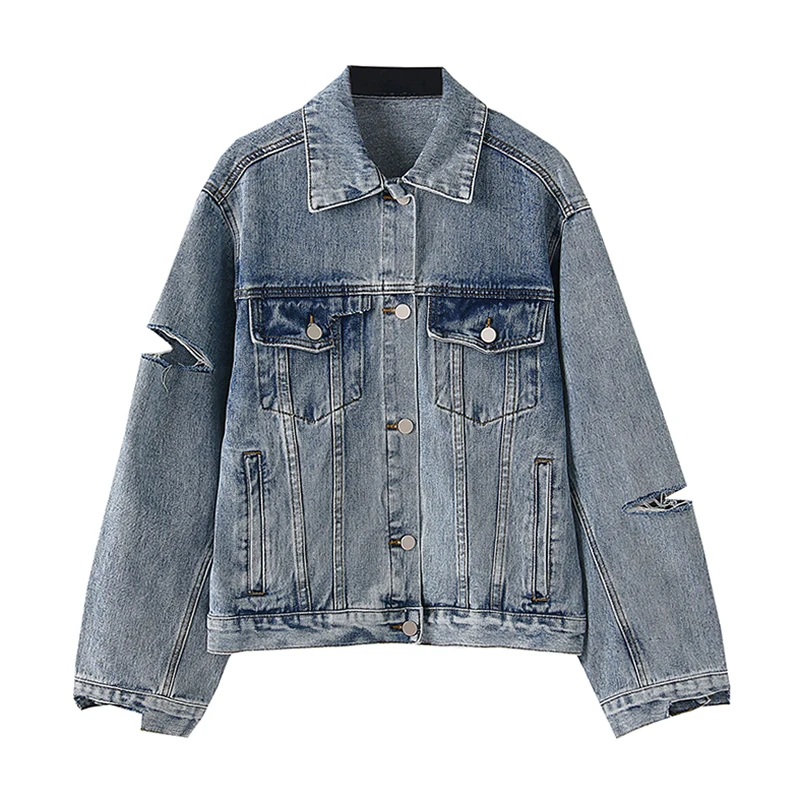 Женская джинсовая куртка с длинным рукавом Повседневная Свободная бойфренда