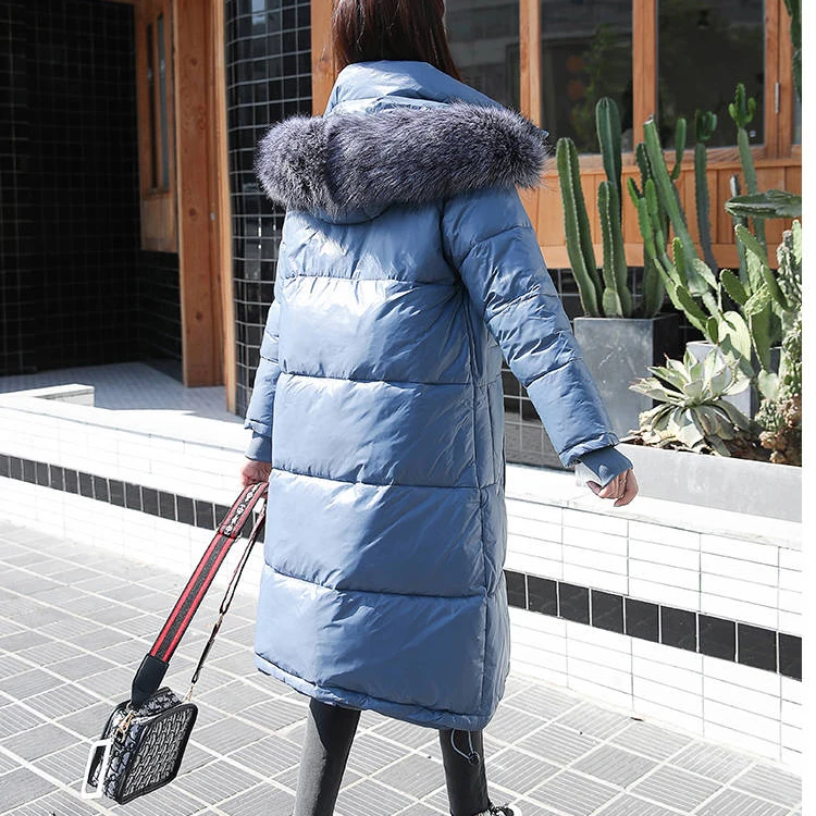 

HStar Black Glossy Women Winter Jacket Faux Fur Collar Winter Coat Women Long Parka Lady Hooded Parkas Warm Cotton Jackets