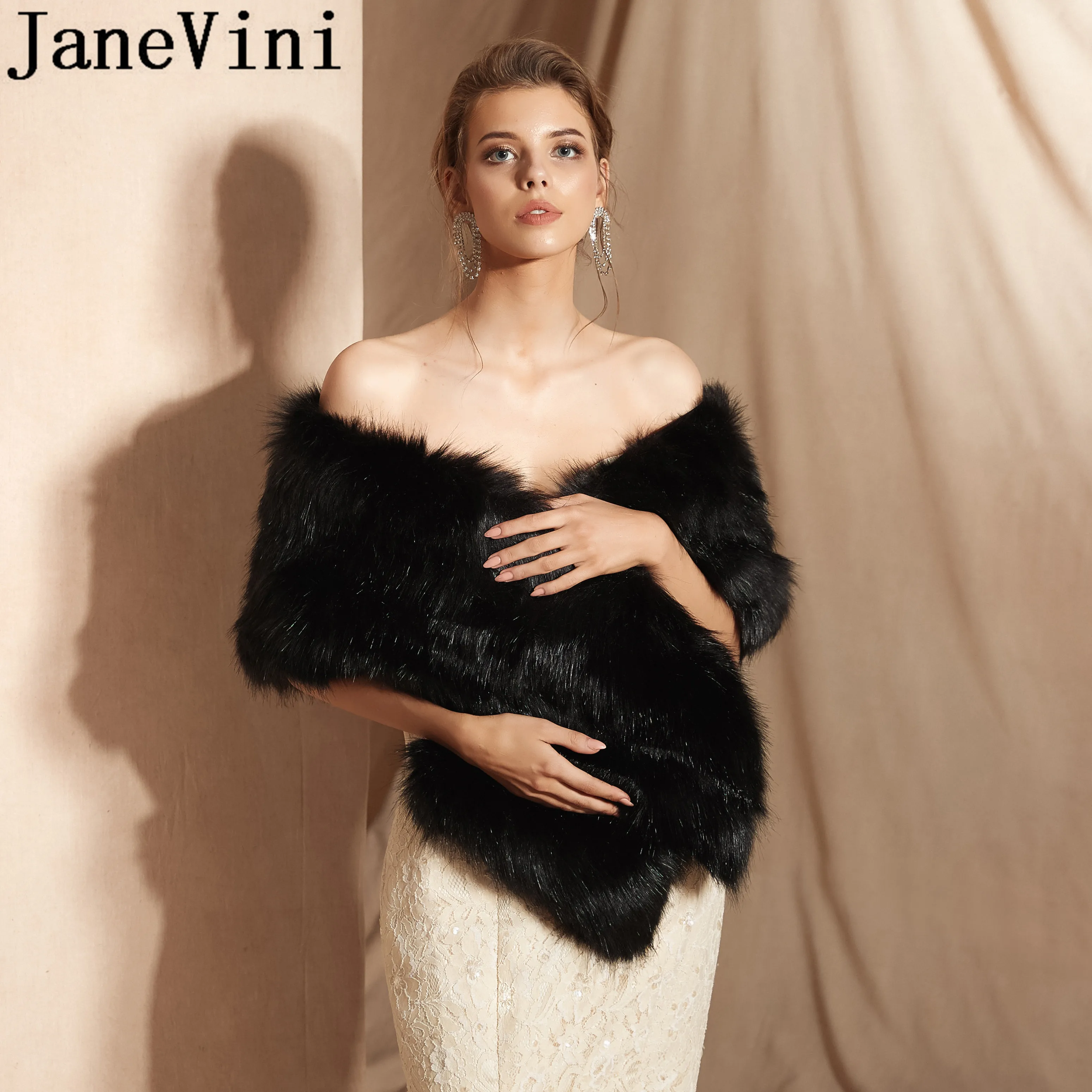 Женская меховая накидка JaneVini Элегантная черная вечерняя шаль свадебное платье