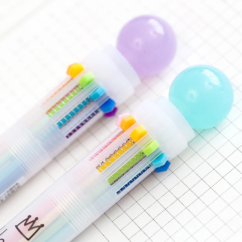 

W3JD Creative Cute Candy Color Multi 10 Color Ballpoint Pen Writing School Supplies