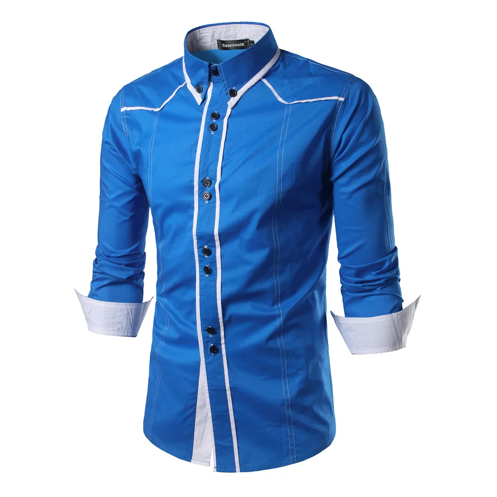 Мужская хлопковая рубашка приталенная с длинным рукавом в британском стиле C200 -