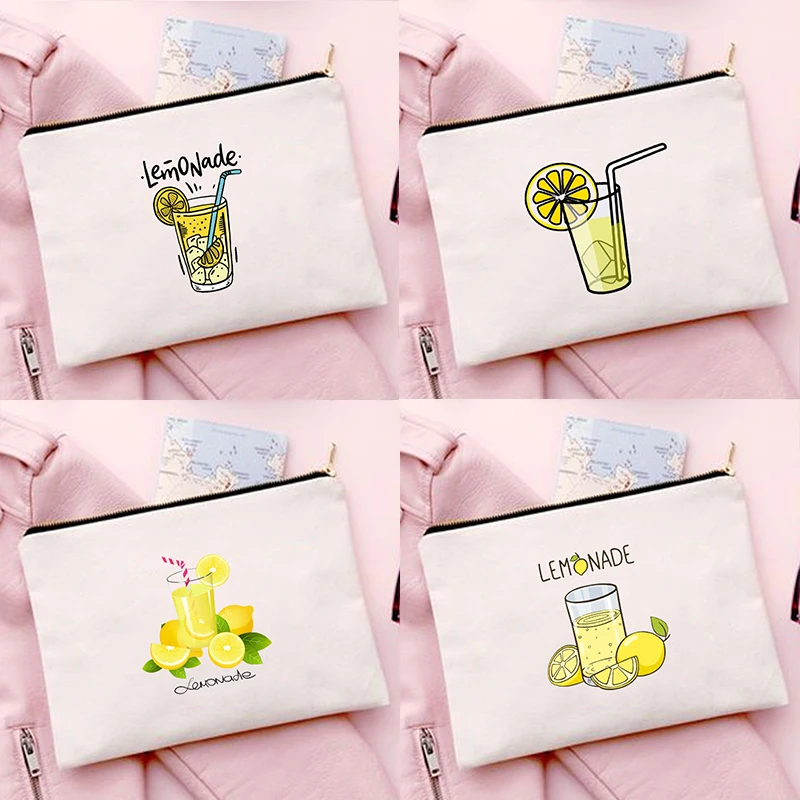 

Juice Lemon Print Multifunction Canvas Toiletries Organizer Cosmetic Bag Female Storage Makeup Bags Fashion Travel Wash Pouch
