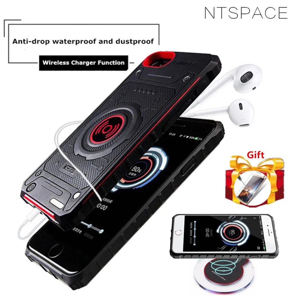 NTSPACE, беспроводной зарядный внешний аккумулятор для iPhone 7, 8, 6, 6s Plus, беспроводное зарядное устройство для телефона, чехол для аккумулятора для iPhone X, 8, 7, 6s, чехол для питания