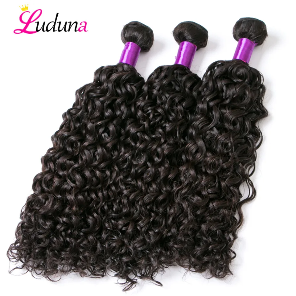 Luduna пучки волнистых волос с закрытием бразильские Remy человеческие волосы 3 пучка