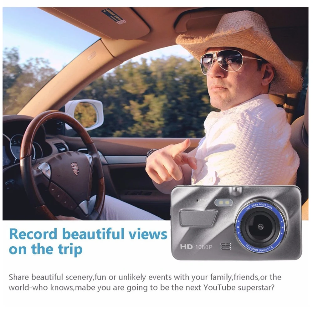 Dash Cam HD 4 Inch Dual Lens Car DVR Camera Full 1080P Hidden Wide Angle Driving Recorder Night Vision Video Front+Rear | Автомобили и