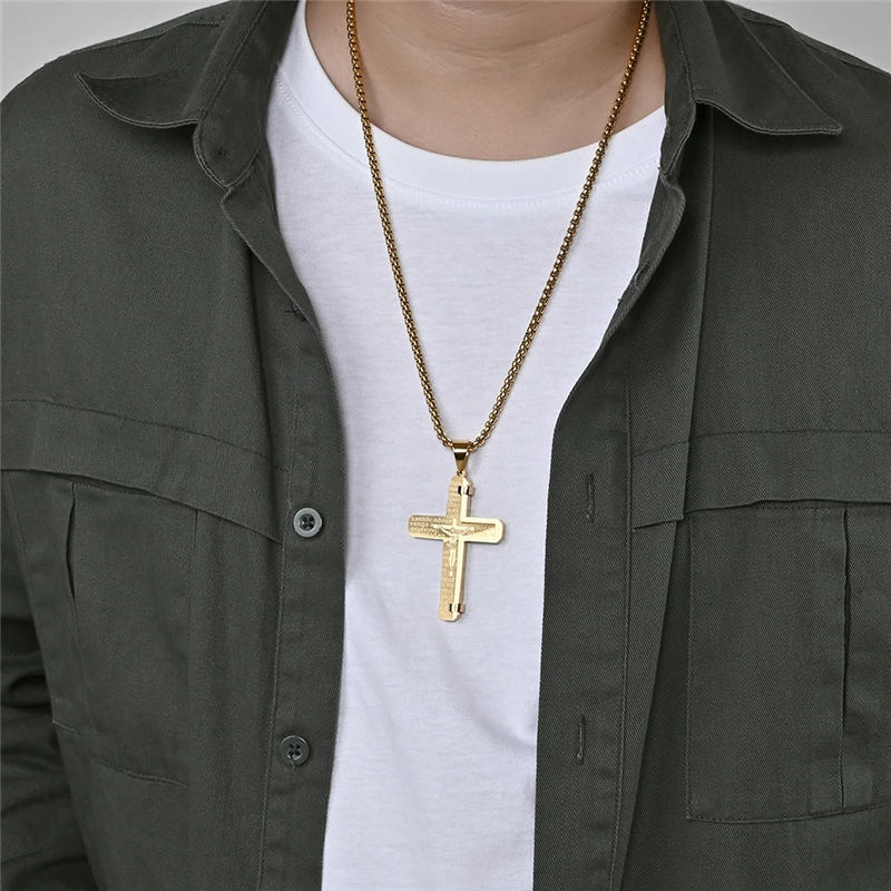 

Punk Style Jesus Cross Pendant for Women Men Lovers Couples Vinatge Gold Color Stainless Steel Chain Necklaces Wholesale Jewelry