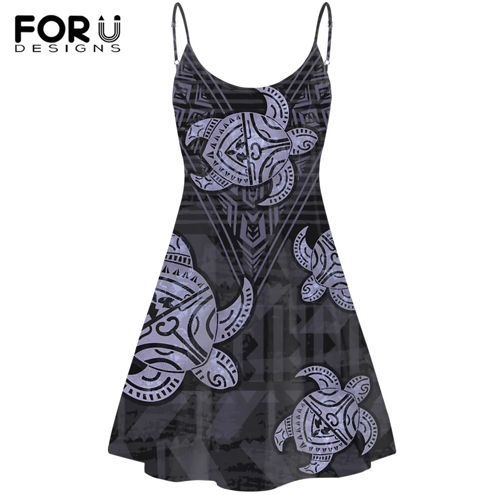 

FORUDESIGNS Brand Designer Turtle Polynesian Tribal Summer Beach Sleeveless Slip Dress Fashion Sexy Backless Women Sundress 2020