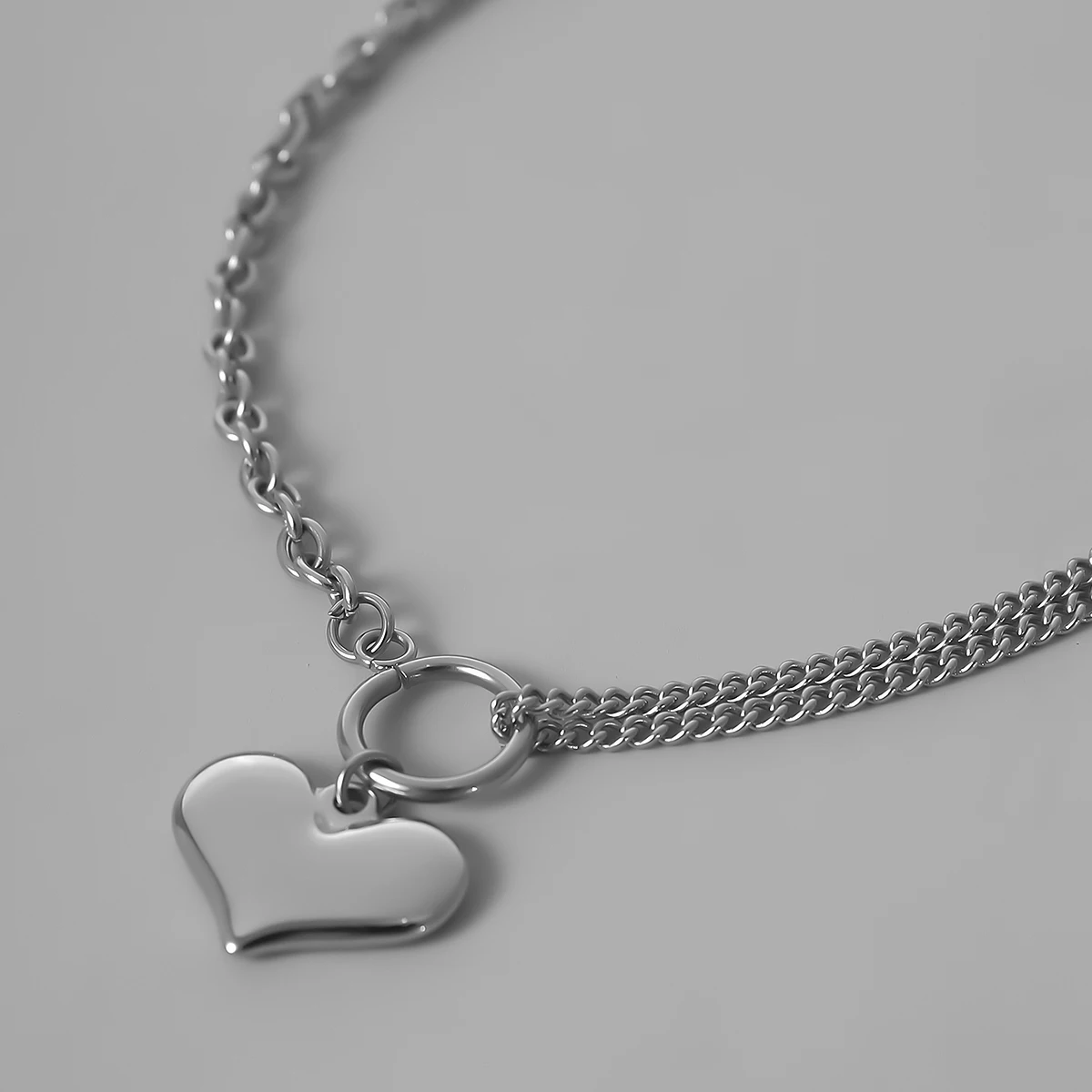 

IngeSight.Z Punk Street Stainless Steel Choker Necklace Collar Hip Hop Silver Color Love Heart Pendant Necklaces for Men Jewelry