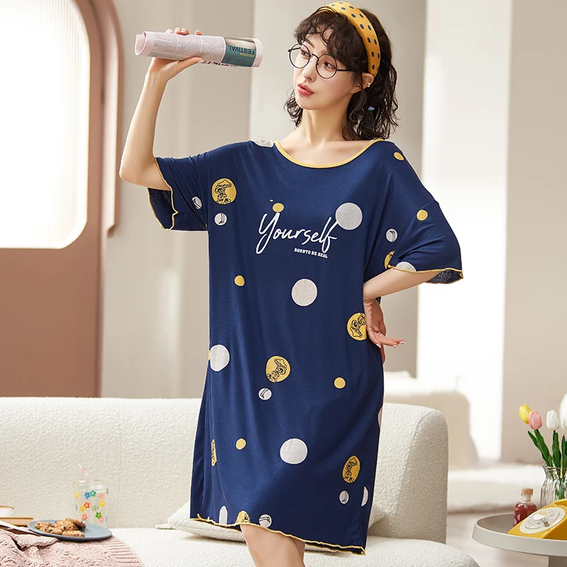 

New Summer Modal Night Dress Women Nightgown Plus Size 5XL Sleepshirts Short-Sleeves Nightie Nightdress Cute Print Sleepwear