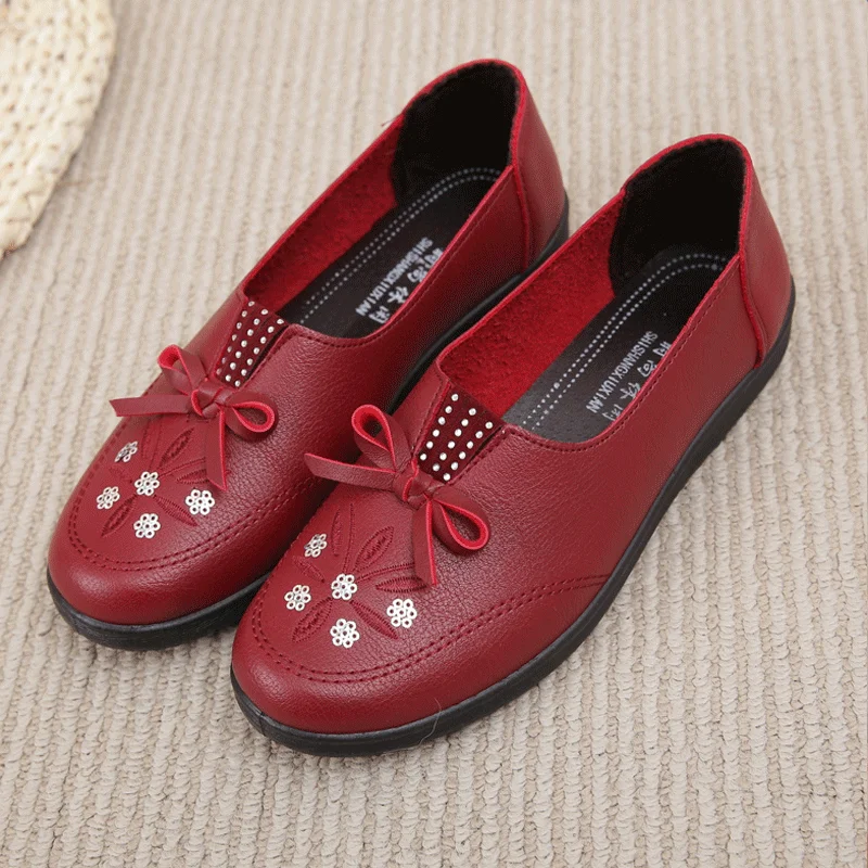 

Women Classic Wine Red Round Toe Pu Leather Slip on Anti Skid Flat Loafers Lady Fashion Black Flat Shoes Zapatos De Mujer E6918