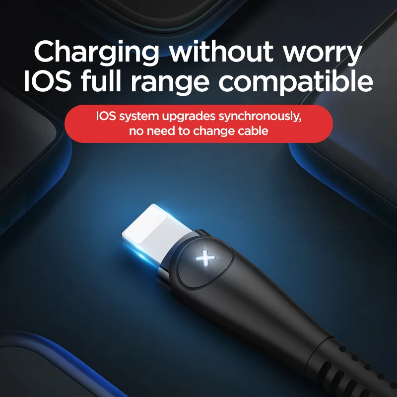 

Joyroom For Apple USB Cable With LED 2.4A Fast Charging USB Cable For iPhone 11 Pro XR X XS 8 7 6 6s Plus Cable Charge Cord Data