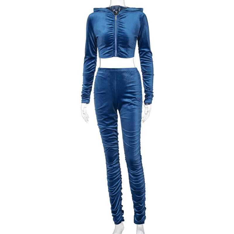 

Skennyee Winter Two Piece Set Hooded Women Tracksuit Draped Hoodies Pant Top Casual Runway Sportsuit Sweat Suit For Women