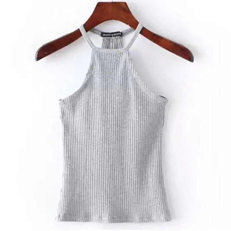 Женская майка без рукавов винтажная трикотажная кофточка в полоску с круглым