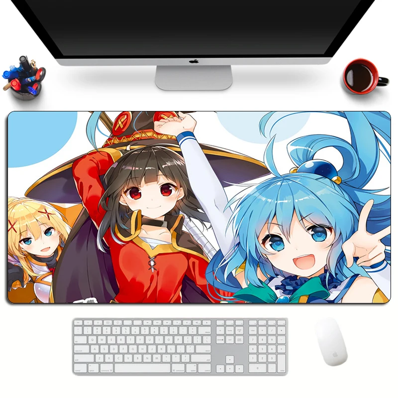 Большой коврик для мыши с аниме Konosuba мультяшный XL клавиатуры Otaku игровой милой