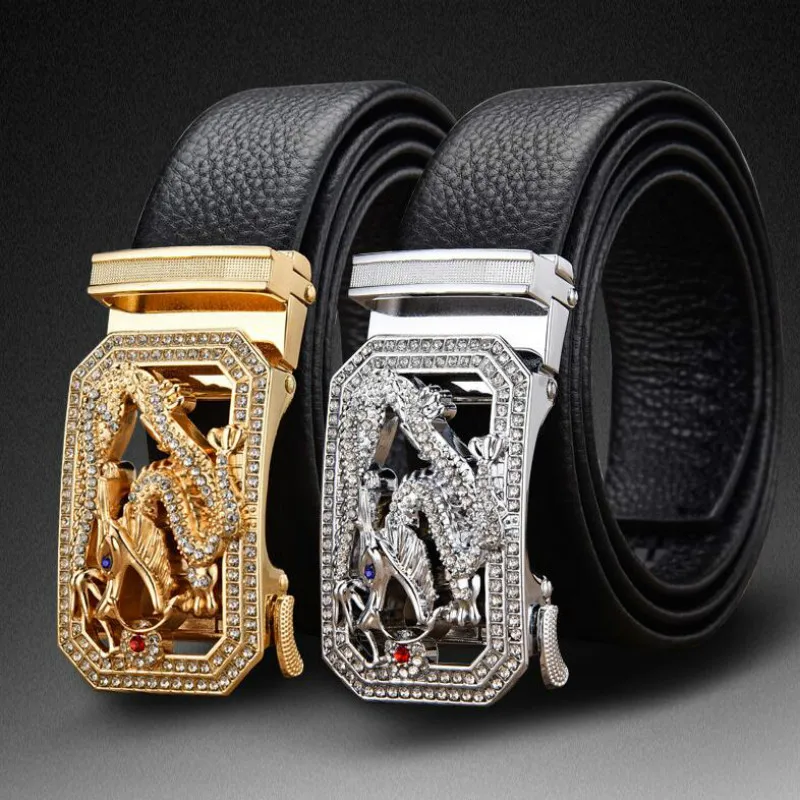 New Men Leather Inlay Zodiac Belt Automatic Buckle Young Mans Genuine Belts Top Quality Luxury Brand