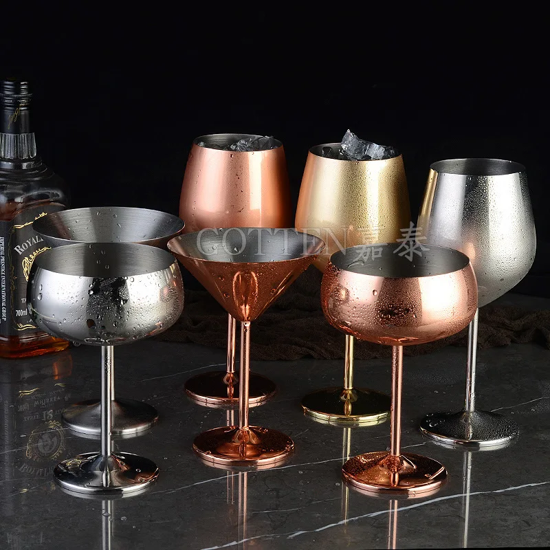 304 стаканы красного вина, нержавеющая сталь, серебро, розовый, золотой сок, 304 вечерние чашки, шампанское приготовления 500 мл