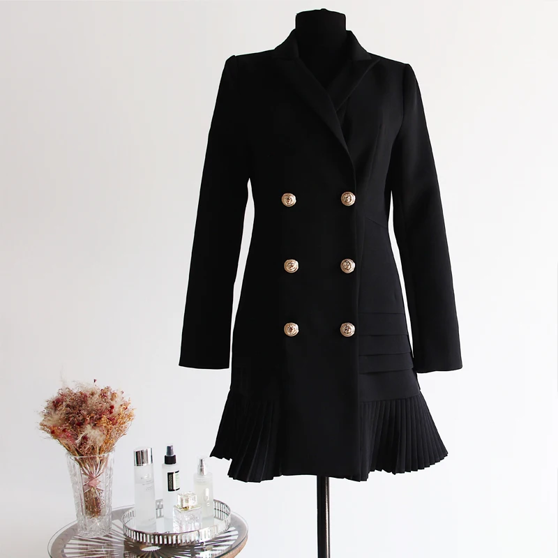 Женское платье Классический двубортный плиссированный низ тонкий костюм OL |