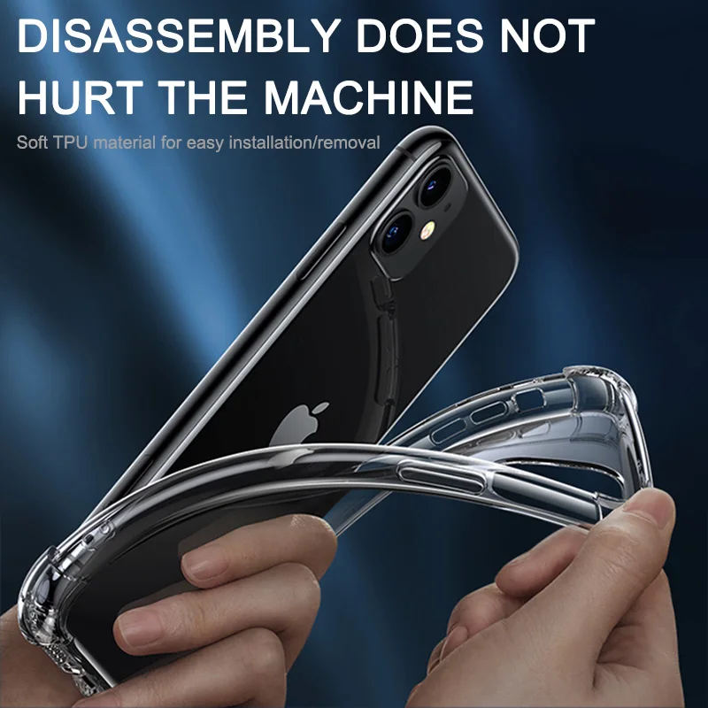 

Luxury Transparent Shockproof Silicone Case For iPhone 11 X Xr Xs Max Case 12 11 Pro Max 8 7 6s Plus SE Case Silicone Back Cover