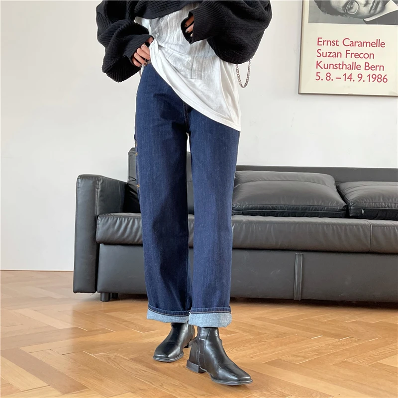 

HziriP 2021 Women OL Straight Denim All Match Pants New Arrival Autumn Vintage Work High Waist Spring Jeans Trousers Femme