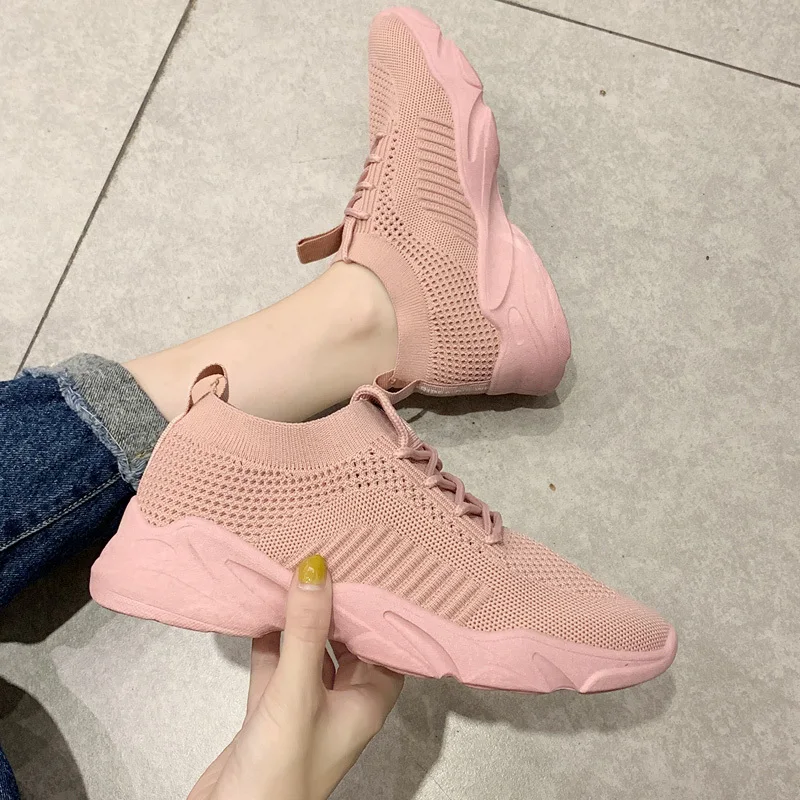 Женские сетчатые кроссовки на плоской подошве Вулканизированная подошва