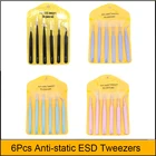 6 шт Анти-статическое ОУР Нержавеющаясталь Пинцет коробка с инструментами, инструменты для обслуживания промышленных высокой точности Изогнутые Прямой Пинцет Инструменты для ремонта