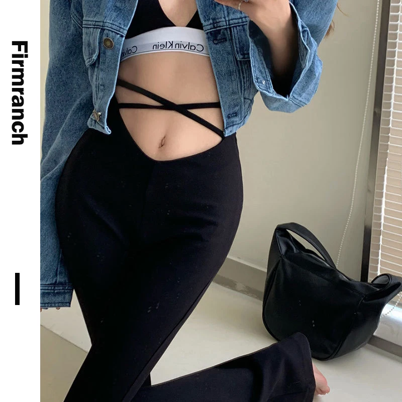 

Firmranch 2021 New Women Skinny Pants Floorlength Black High Stretch Flared Pants Bandage High Waist Mop Pants Ins Hottest