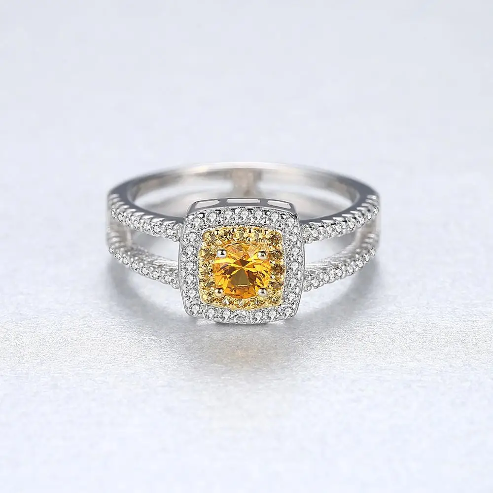 Luxury Jewelry Women Rings 925 Sterling Silver Fashion Elegant Yellow Stone Gem For Wedding Anniversary Gifts | Украшения и
