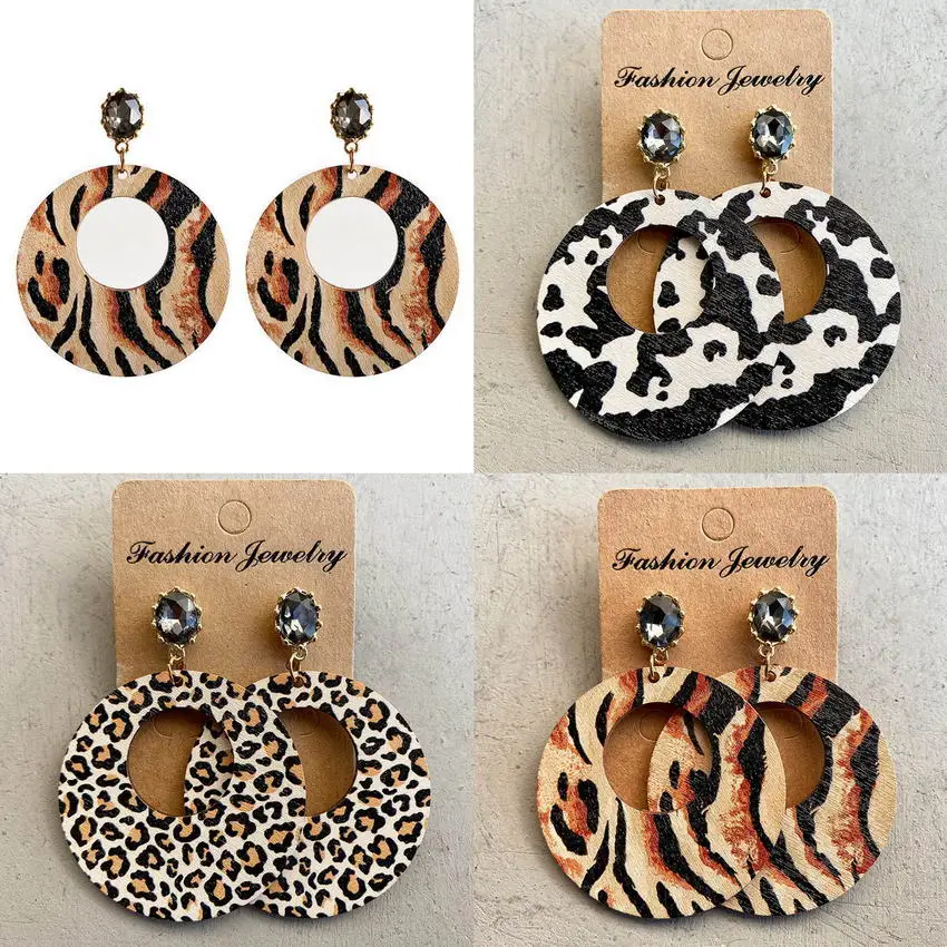 Женские серьги-подвески с леопардовым принтом овальные деревянные круглые
