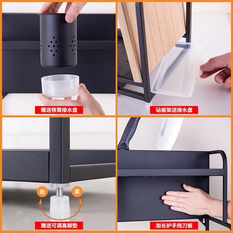 Черная кухонная полка из нержавеющей стали двойная настенная для приправ