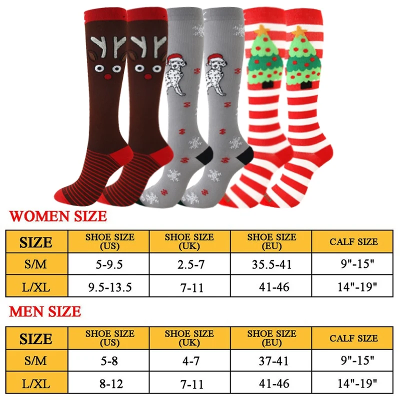 

Рождественские компрессионные чулки для женщин и мужчин, компрессионные носки с рисунком лося, эластичные дышащие носки до колена для бега ...