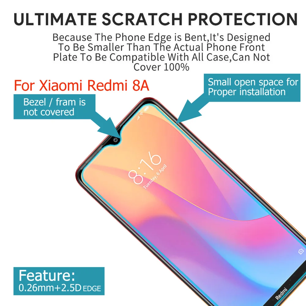 2.5D 0 3 мм 9H + Высококачественная защитная пленка из закаленного стекла для Xiaomi 8a /