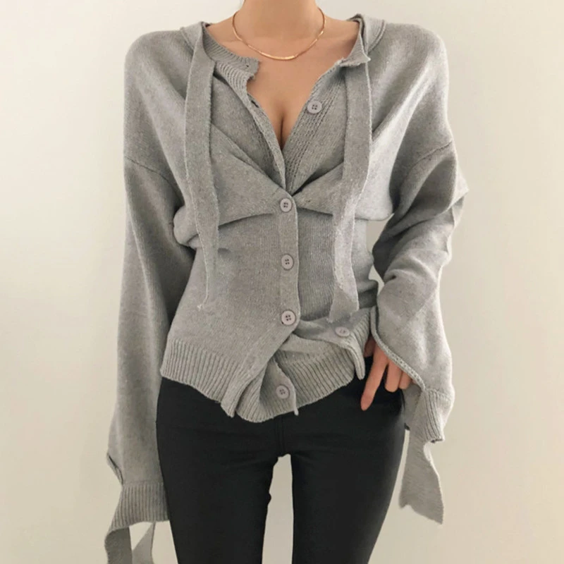 Женский вязаный свитер с длинными рукавами асимметричный трикотажный в