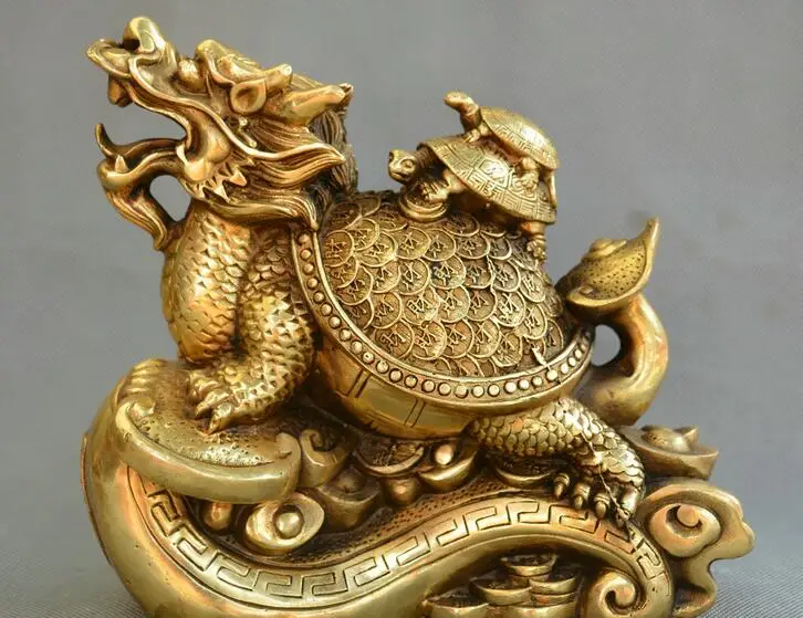 

Collect Chinese fengshui old bronze Dragon turtle ruyi yuanbao auspicious statue