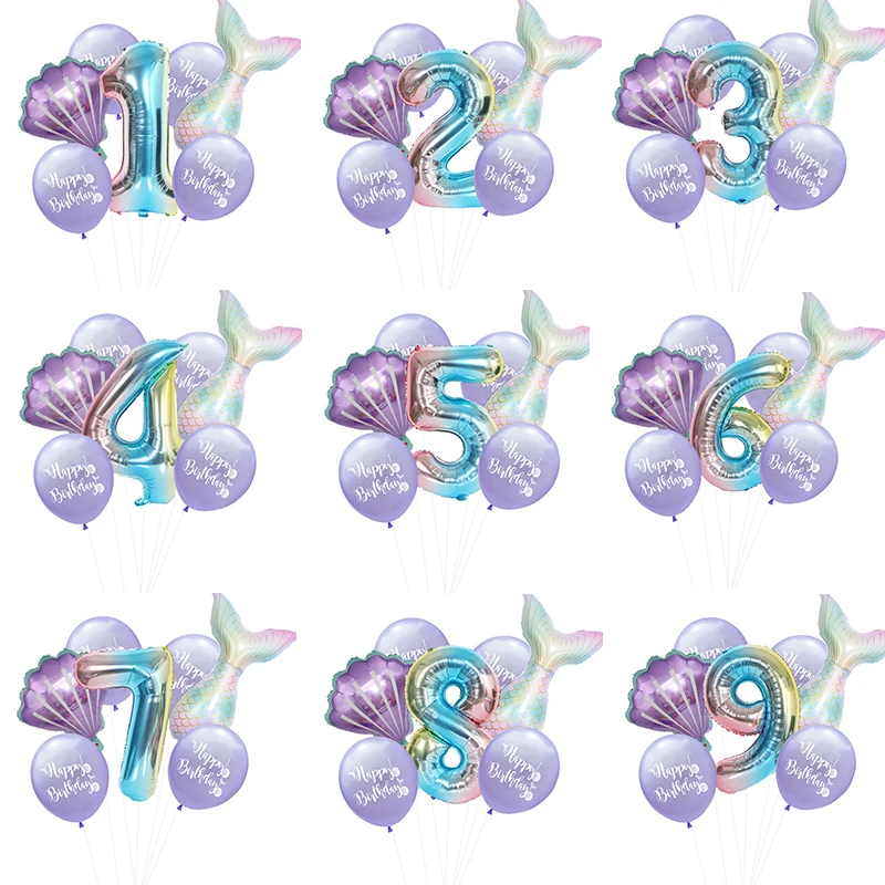 

Rainbow Mermaid Balloon Ball Globos Number Birthday Party Decorations Kids Little Mermaid Party Wedding Balloons