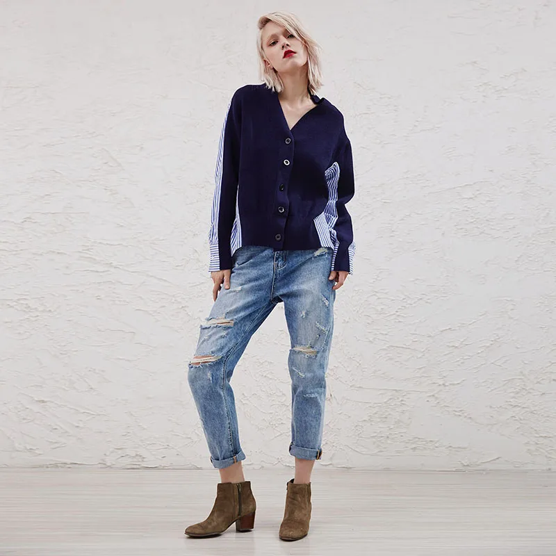 Модная рубашка кардиган в стиле пэчворк женский корейский Повседневный свитер с