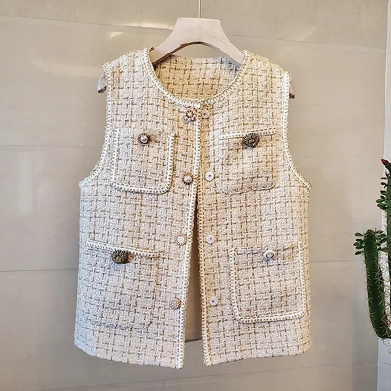 Женский твидовый кардиган без рукавов жилет шерстяная куртка женская зимняя