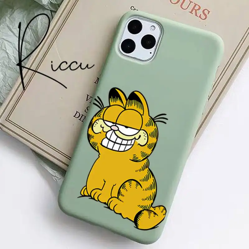 

Reall Cute Cartoon anime Garfield Phone Case for iPhone 12 mini 11 Pro Max X XR XS 8 7 6s Plus Candy green Silicone Cases