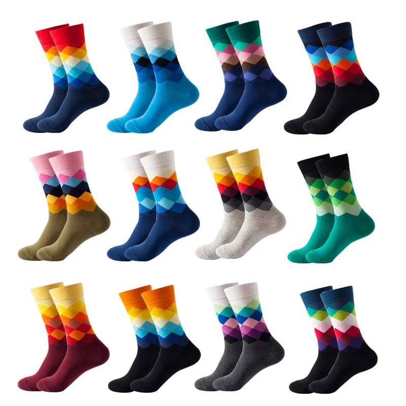 Веселые забавные носки, повседневные хлопковые мужские носки с геометрическим рисунком, осенне-зимние модные мужские носки, женские носки