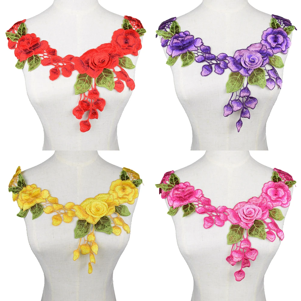 Colorful Flower Lace Fabric Neckline Collar Embroidery Lace Trimming For Sewing Fabric Trim DIY Applique Sewing  - buy with discount