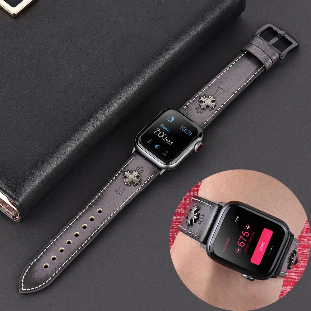 Новый дизайн кожаный ремешок для Apple watch 5 4 3 2 1 Панк распятие IWatch 42 мм 38 40 44
