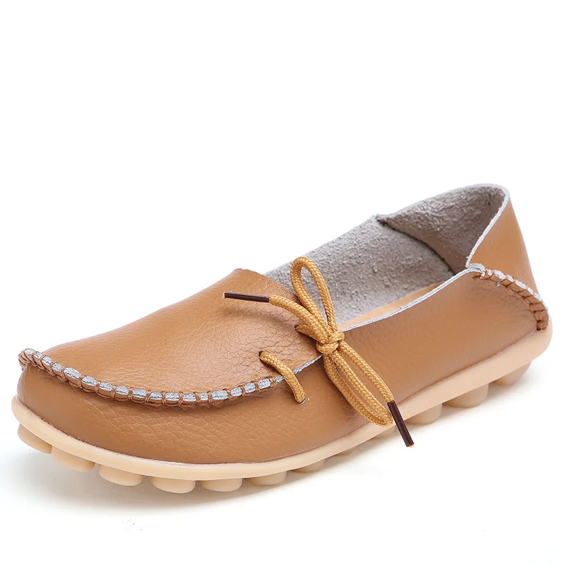 light Brown Женская обувь на плоской подошве; коллекция года; весенняя женская обувь на плоской подошве; женская обувь из натуральной кожи на плоской подошве; женские балетки с вырезами; лоферы на плоской подошве - Цвет: light Brown