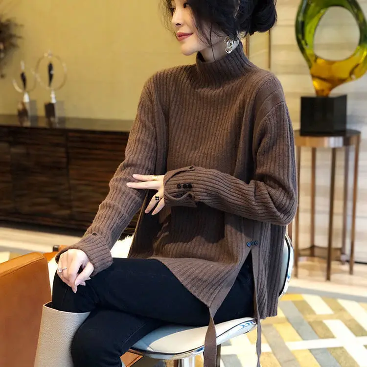 

Purple turtleneck women's loose knit top autumn winter 2021 NEW
