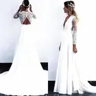 Шифоновые белые свадебные платья 2021, свадебные платья с длинным рукавом, глубоким V-образным вырезом, а-силуэт, вырезами на спине, недорогие богемные летние платья для невесты