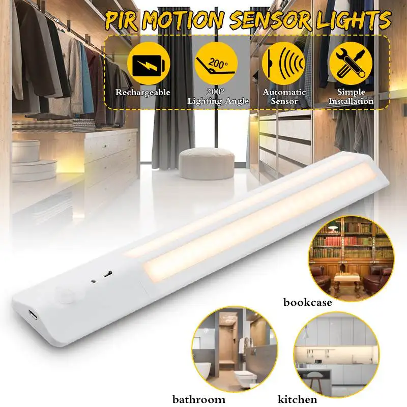 

Under Cabinet Light Induction LED PIR Motion Sensor Rechargeable Closet Night Light Lamp Kitchen Bedroom Lighting Wall Lamp